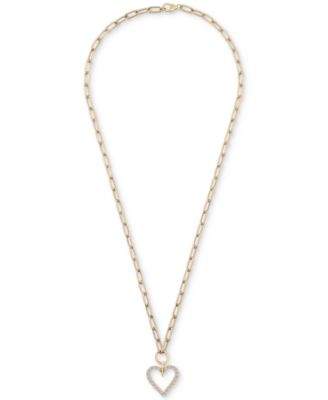 Diamond Heart Paperclip Link 17" Pendant Necklace (1/2 ct. t.w.) in 14k Gold, Created for Macy's
