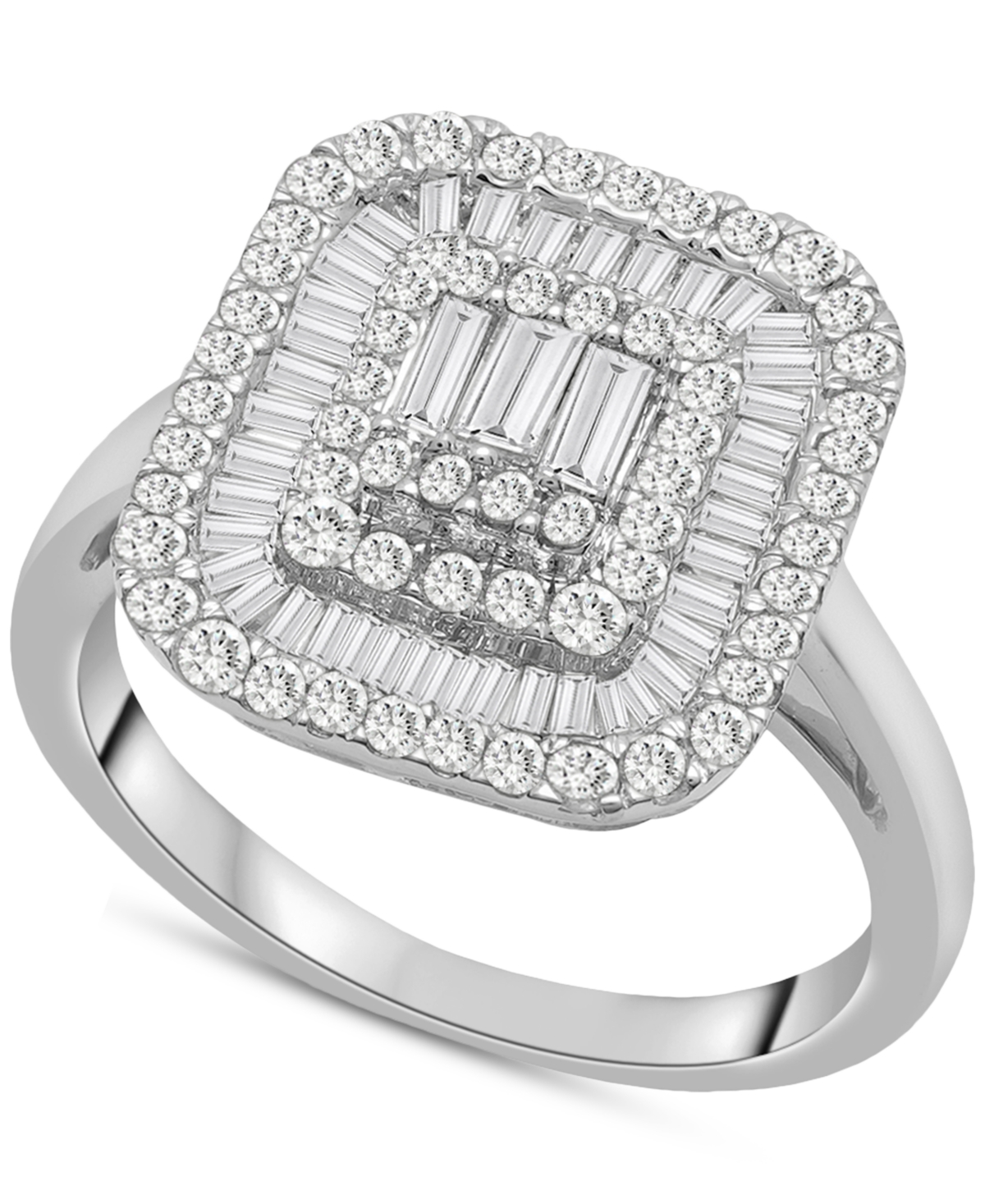 Diamond Round & Baguette Square Halo Cluster Ring (1 ct. t.w.) in 14k White Gold, Created for Macy's - White Gold