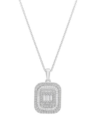 Wrapped in Love - Diamond Round & Baguette Square Halo Cluster Pendant Necklace (1 ct. t.w.) in 14k White Gold, 16" + 2" extender