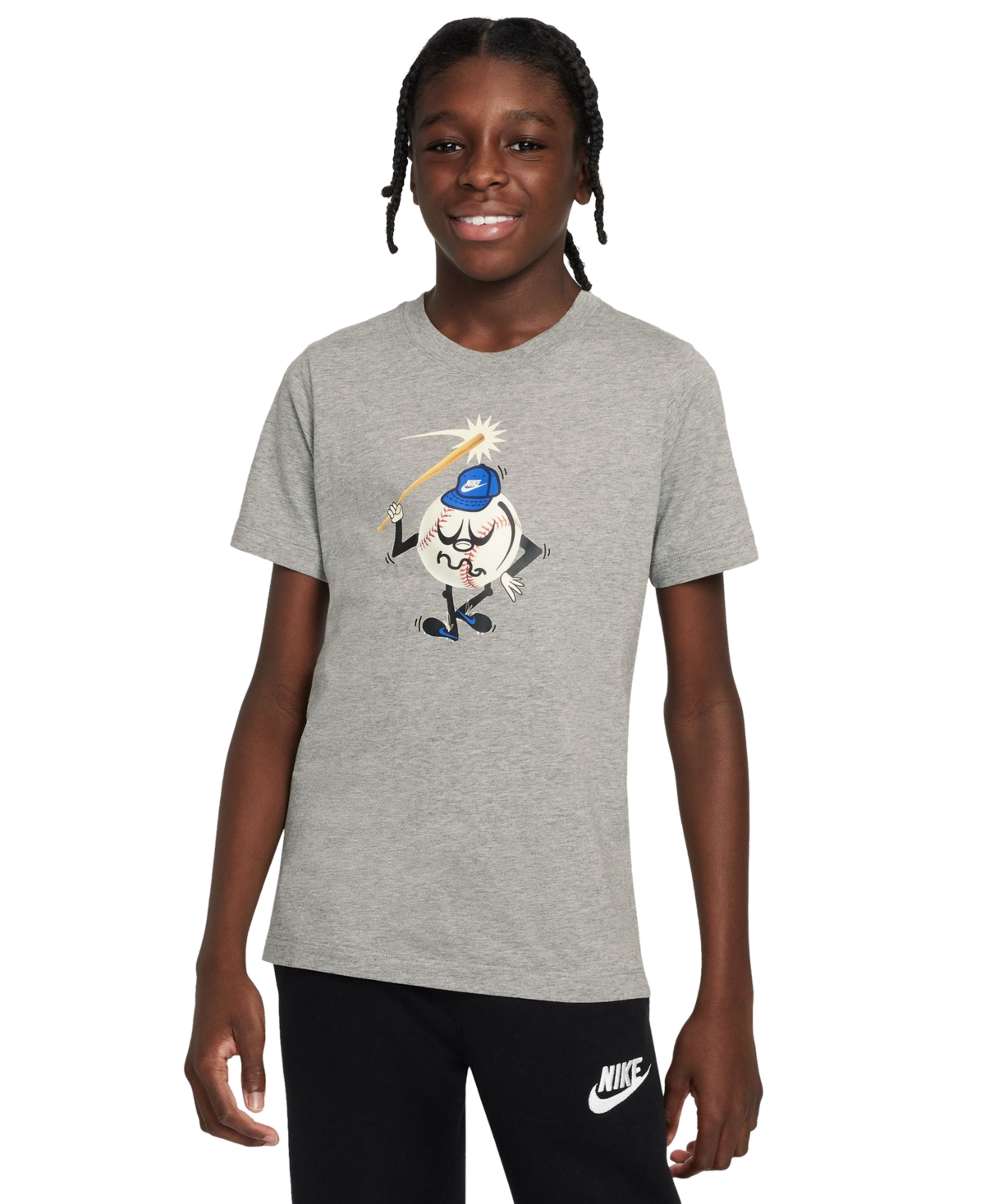 Nike Big Kids Sportswear Relaxed-fit Printed T-shirt In Dark Grey Heather