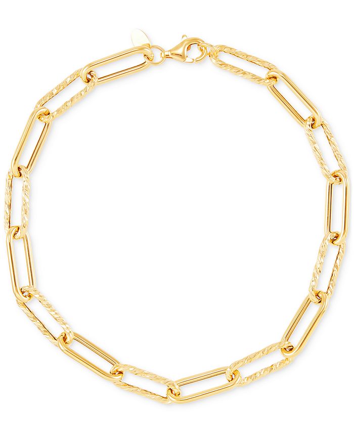 Macy's Polished & Textured Paperclip Link Bracelet in 14k Gold Macy's