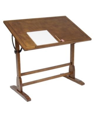 Offex Elegant Distressed Wood Vintage Drafting Table Rustic Oak 42