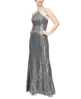 Alex & Eve - Women's Sequined Halter-Neck Sleeveless Dress