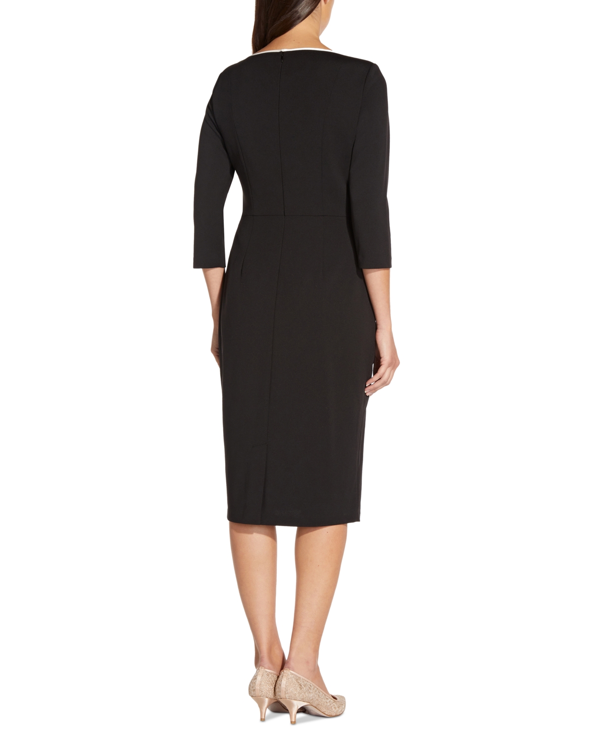 Adrianna Papell Women's Tipped Tie-Front 3/4-Sleeve Dress -Ivory