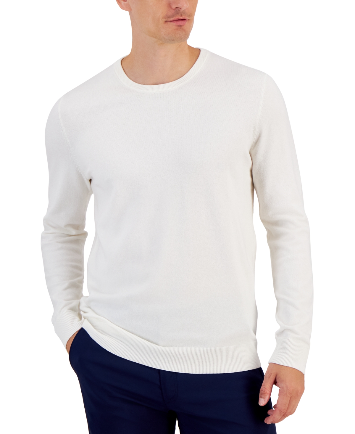 Men's Solid Crewneck Sweater, Created for Macy's - Wall Street Grey