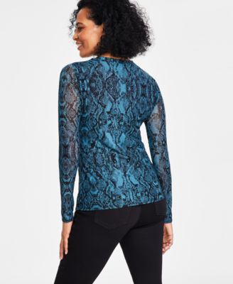 I.N.C. International Concepts Women's Printed Mesh Top, Created For ...