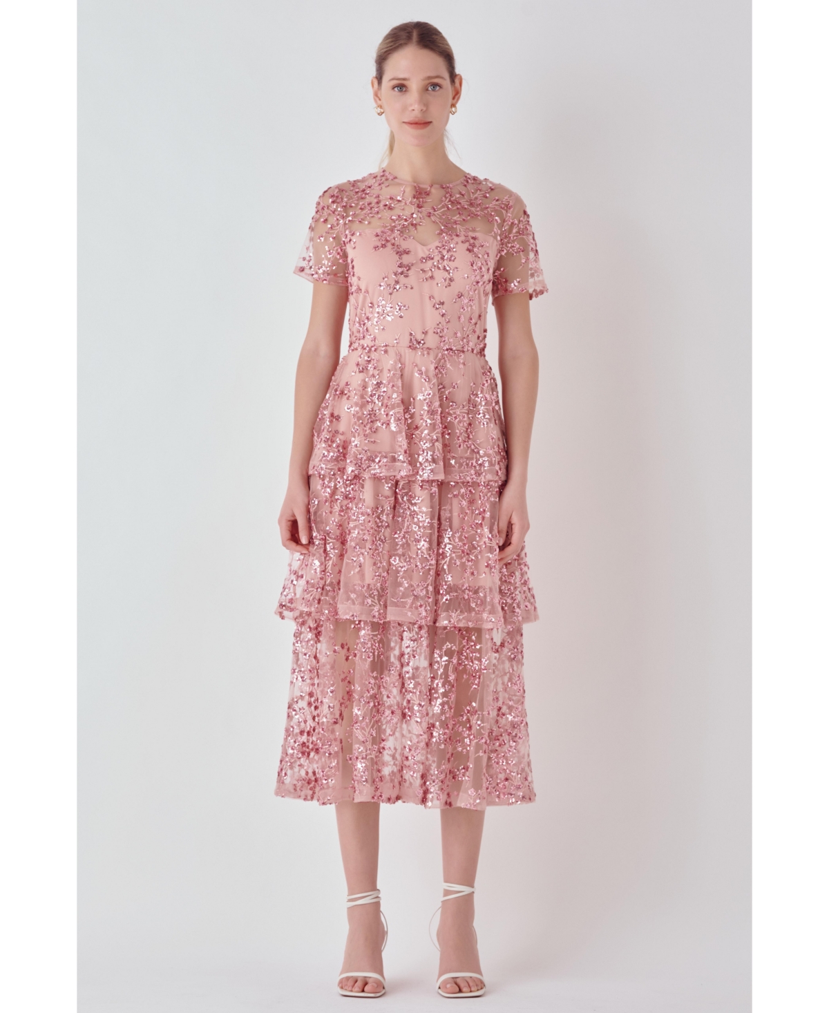Endless Rose Sequin Embroidered Tiered Dress In Pink