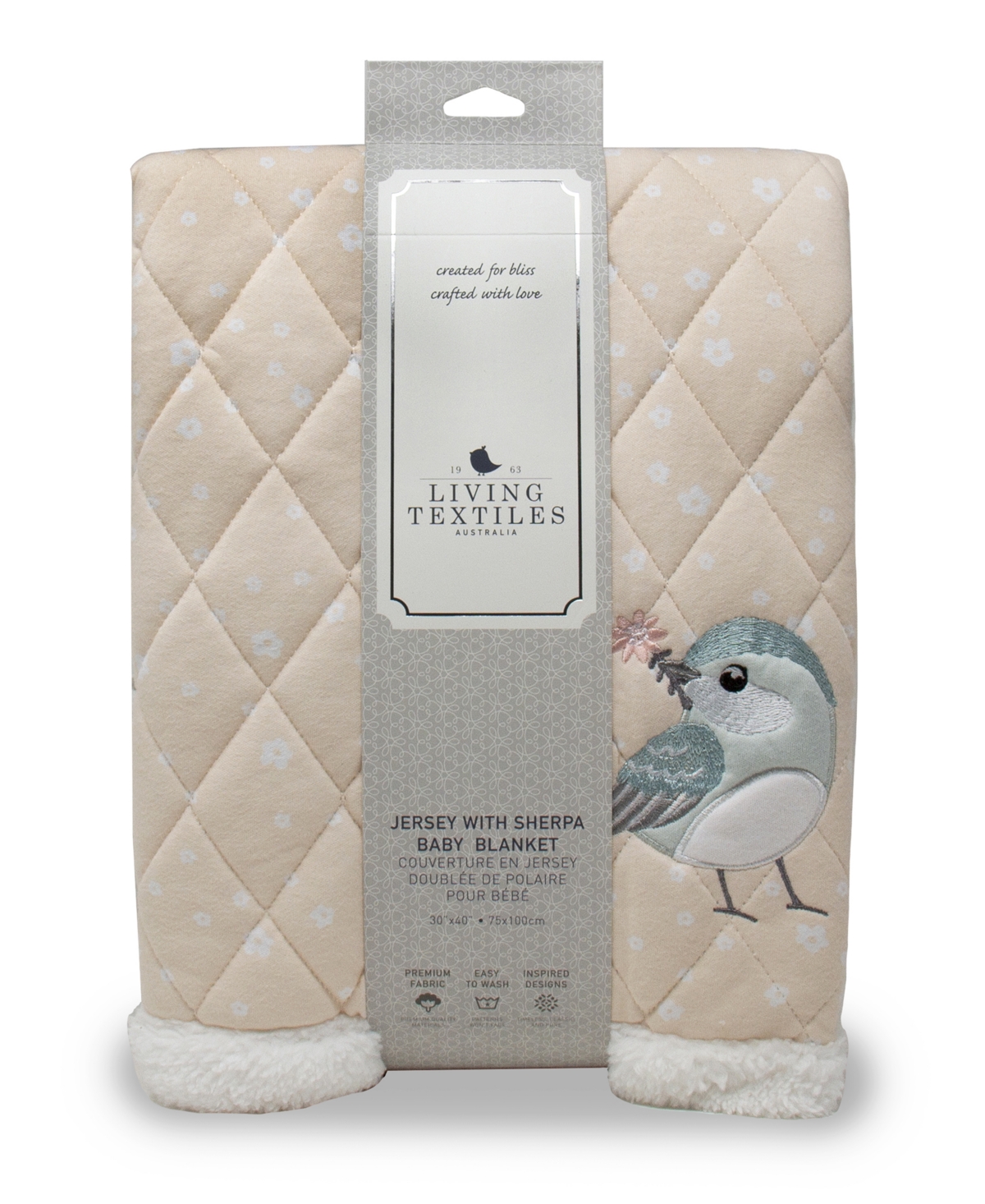 Living Textiles Baby Girls Bird Jersey Sherpa Blanket
