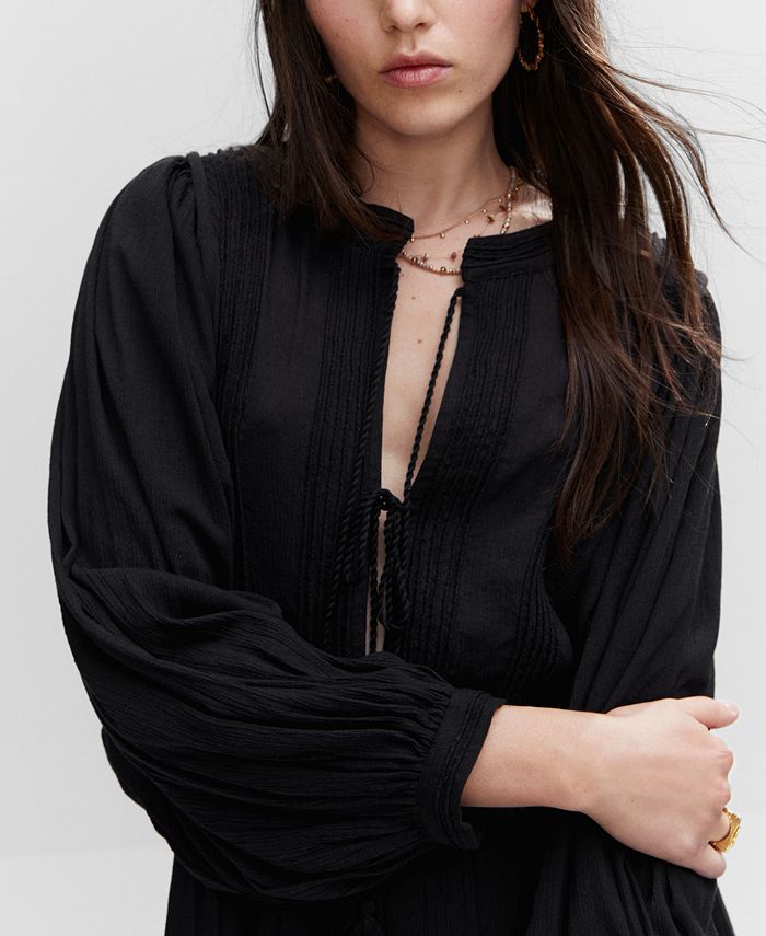 MANGO Women's Bows Detail Textured Dress Macy's