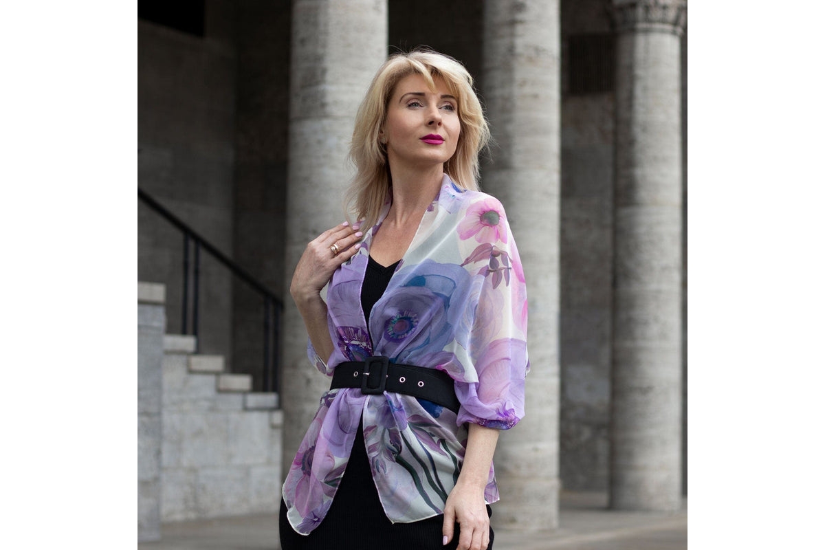 Campo de' Fiori - Long Sheer Silk Scarf for Women - Blue
