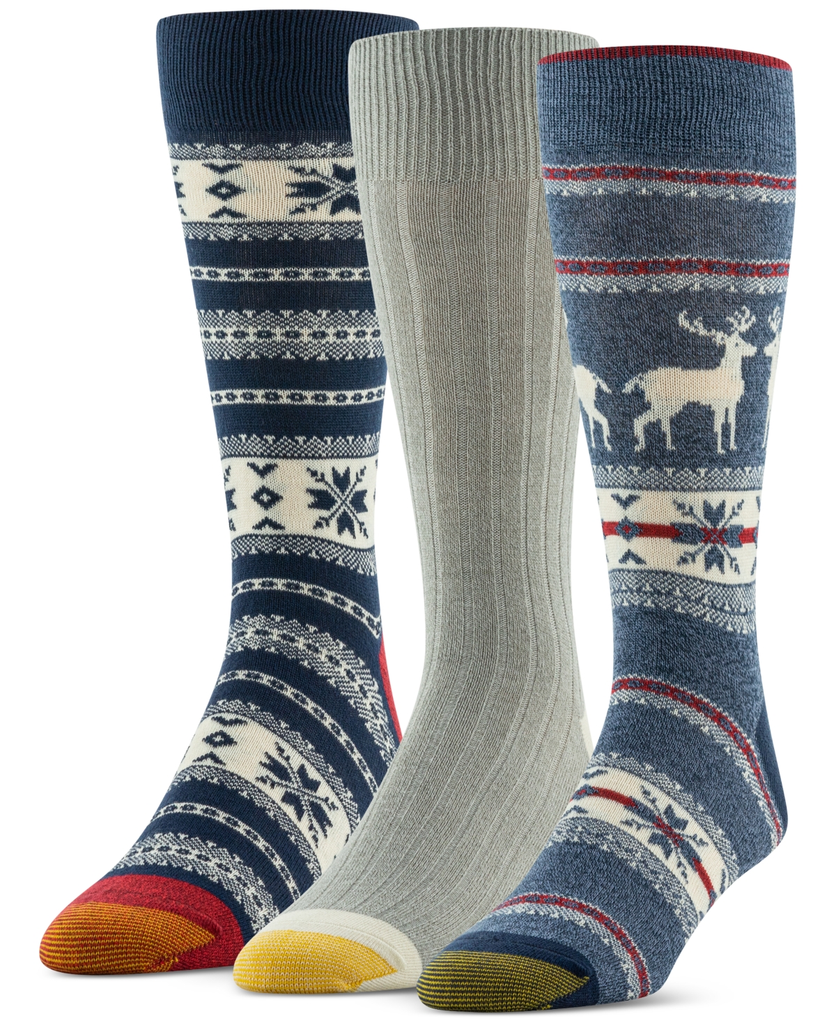Men's 3-Pk. Reindeer Fair Isle Crew Socks - Asst