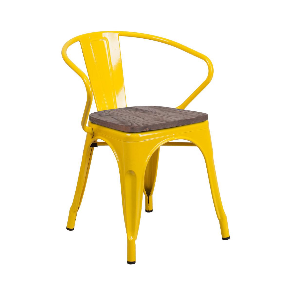 Emma+oliver Metal Chair With Wood Seat And Arms In Yellow
