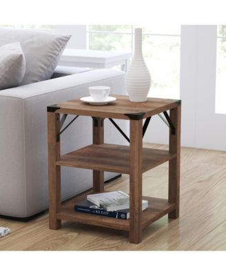 Green River Modern Farmhouse Engineered Wood End Table With Two Tiered Shelving And Powder Coated Steel Accents