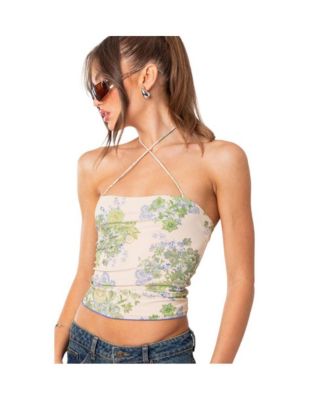 Women's Garden Party Printed Mesh Top