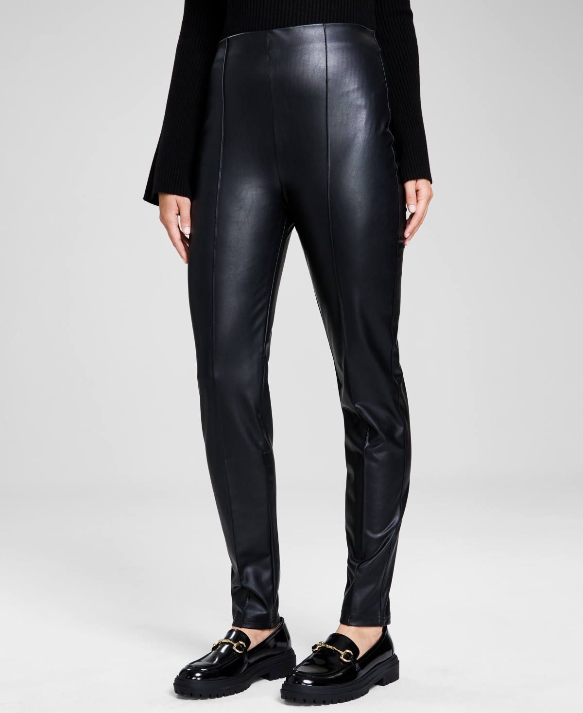And Now This Women's Seamfront Faux-leather Leggings In Black