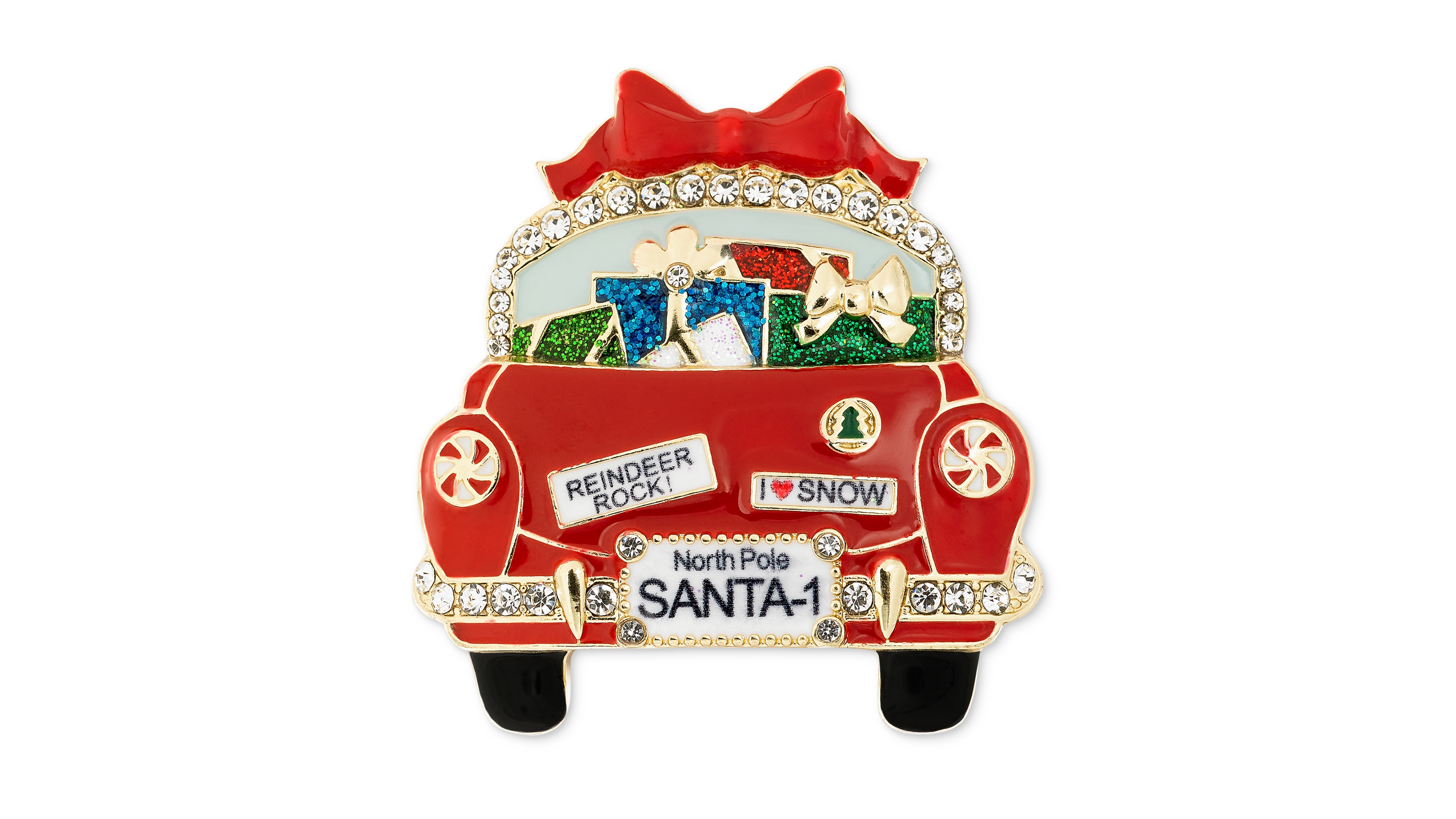 Holiday Lane Gold-Tone Crystal & Glitter Gift Car Pin, Created for Macy's