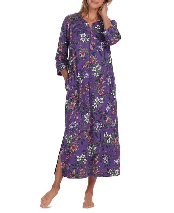 Miss Elaine Women's Floral Long-Sleeve Zip-Front Robe - Macy's
