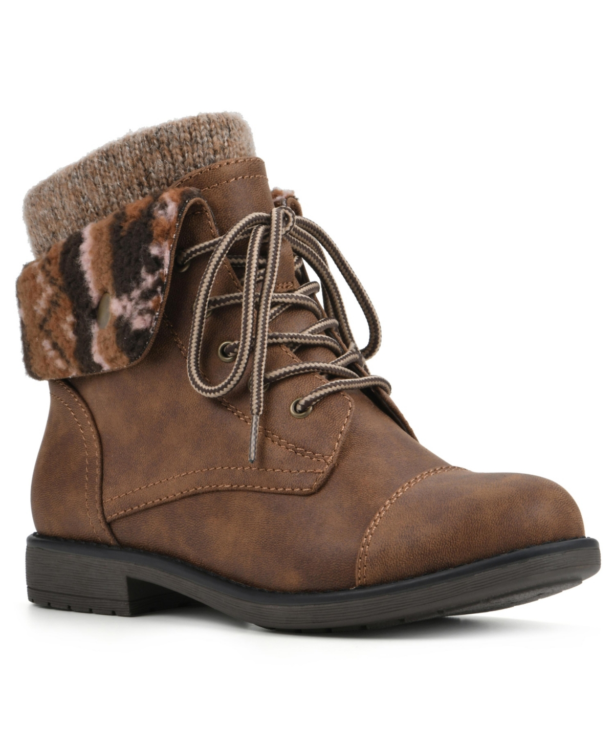 Cliffs By White Mountain Women's Duena Lace-up Hiker Booties In Tobacco Fabric Multi Fleece