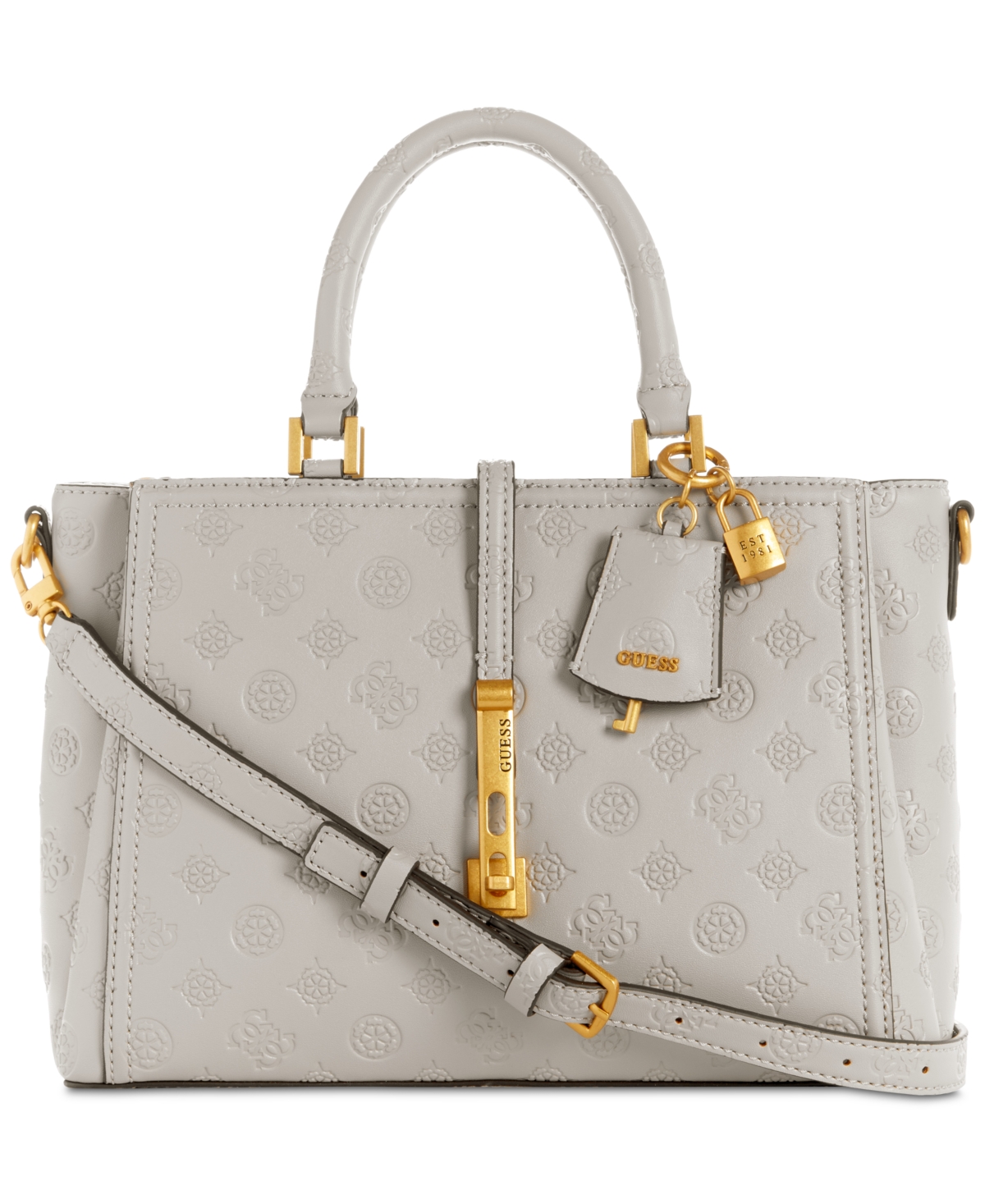 Guess James Logo Small Girlfriend Satchel In Taupe Logo