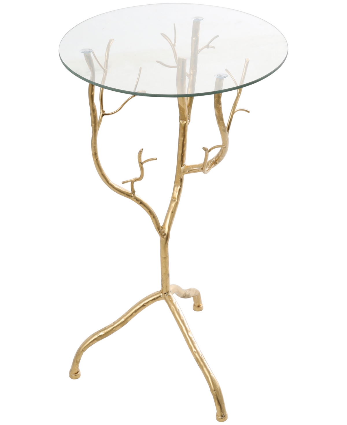 Rosemary Lane 22" Metal Branch With Glass Top Accent Table In Gold