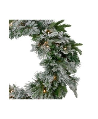 Pre-Lit Flocked Rosemary Emerald Angel Pine Artificial Christmas Wreath - 30" Clear LED Lights