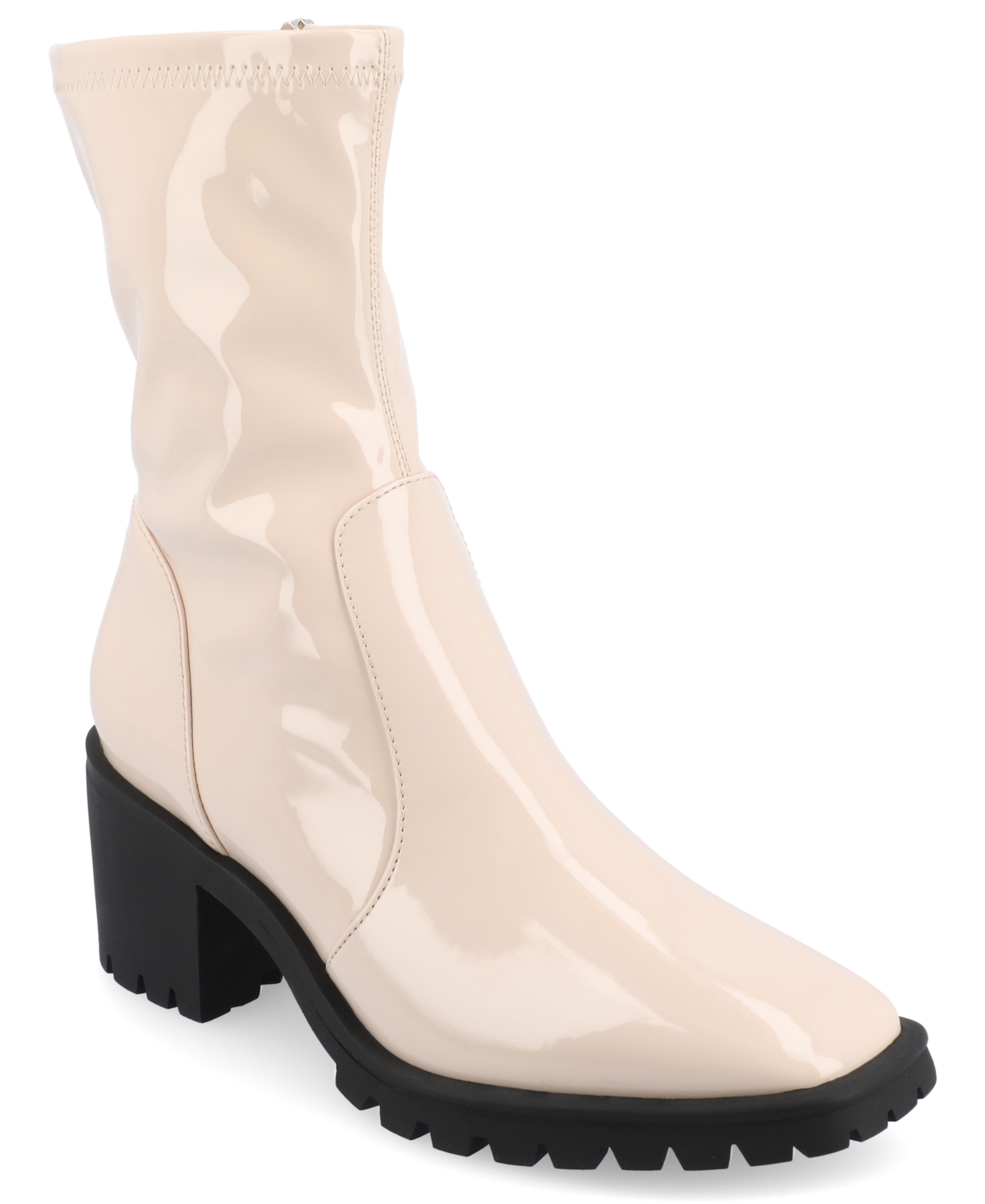 Shop Journee Collection Women's Icelyn Flexible Patent Faux Leather Lug Sole Boots In Bone
