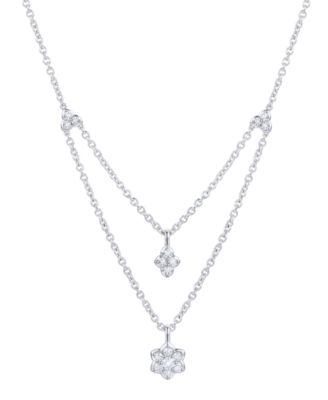 Macy's - Diamond Flower Layered Pendant Necklace (1/3 ct. t.w.) in Sterling Silver, 16" + 2" extender