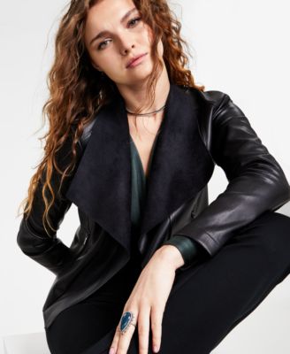 Bar III Women's Faux-Leather Flyaway Jacket, Created for Macy's