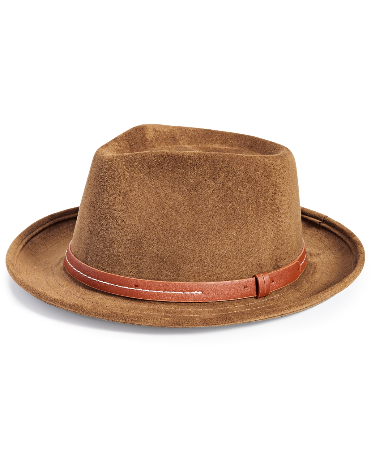 Men's Faux-Suede Belted Fedora - Brown