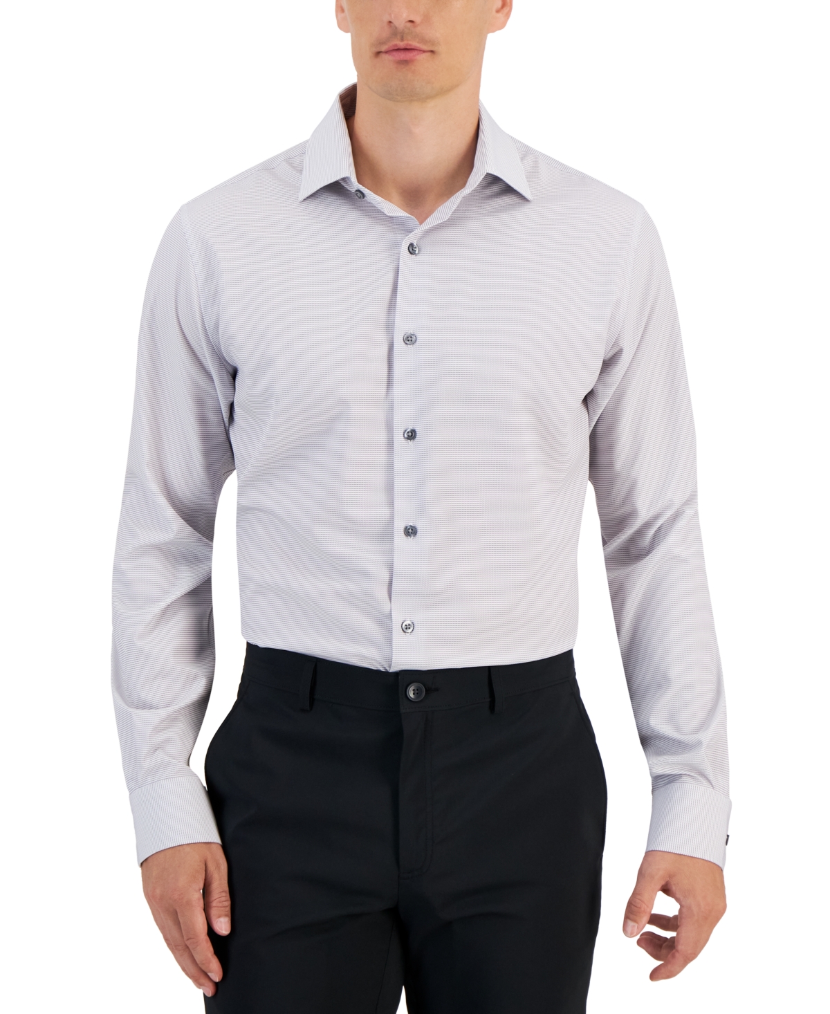 Alfani Men's Slim-fit 4-way Stretch Dashes Geo Print Dress Shirt, Created For Macy's In White Grey