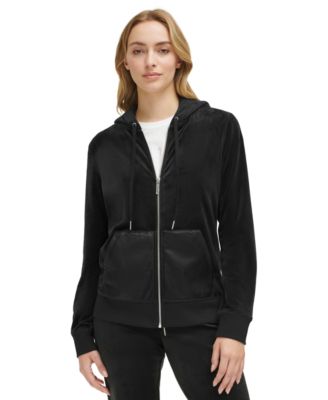 Calvin Klein Women s Velour Zip Front Hoodie With Faux Leather Pocket Macy s