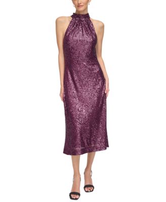 Calvin Klein - Women's Sequined Bow-Back Halter Midi Dress