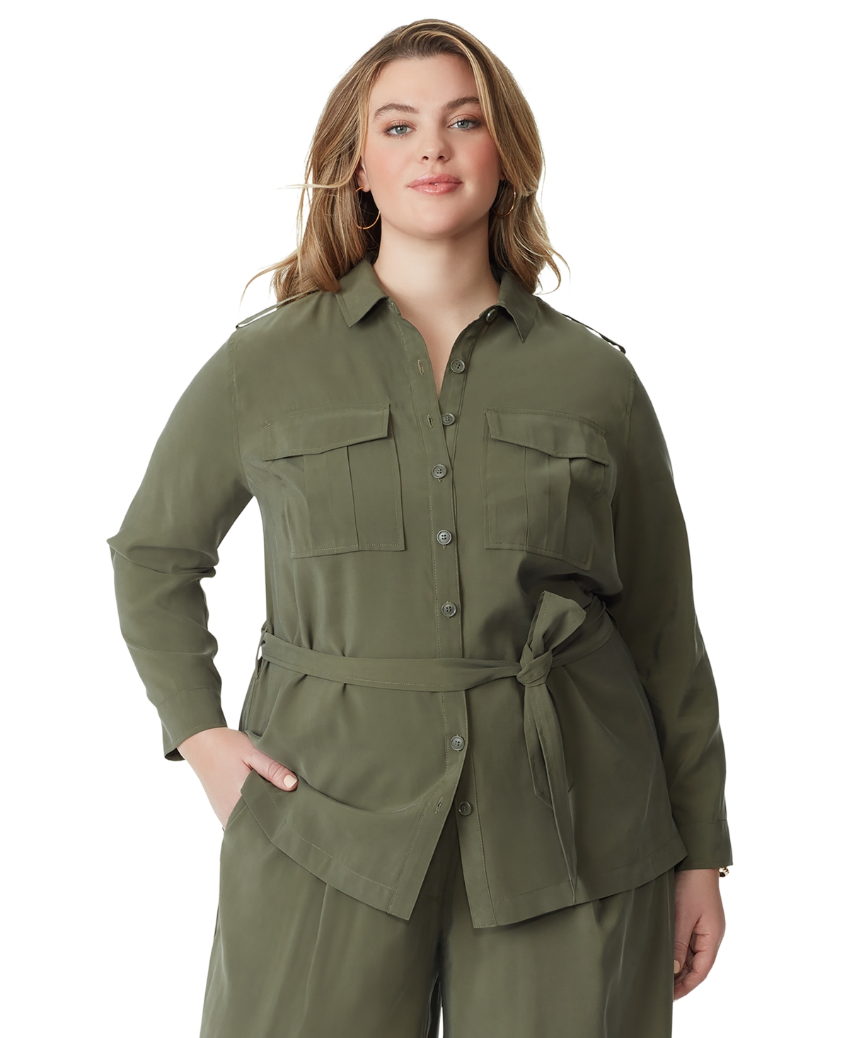 Trendy Plus Size Jessa Safari Jacket - Olive Night
