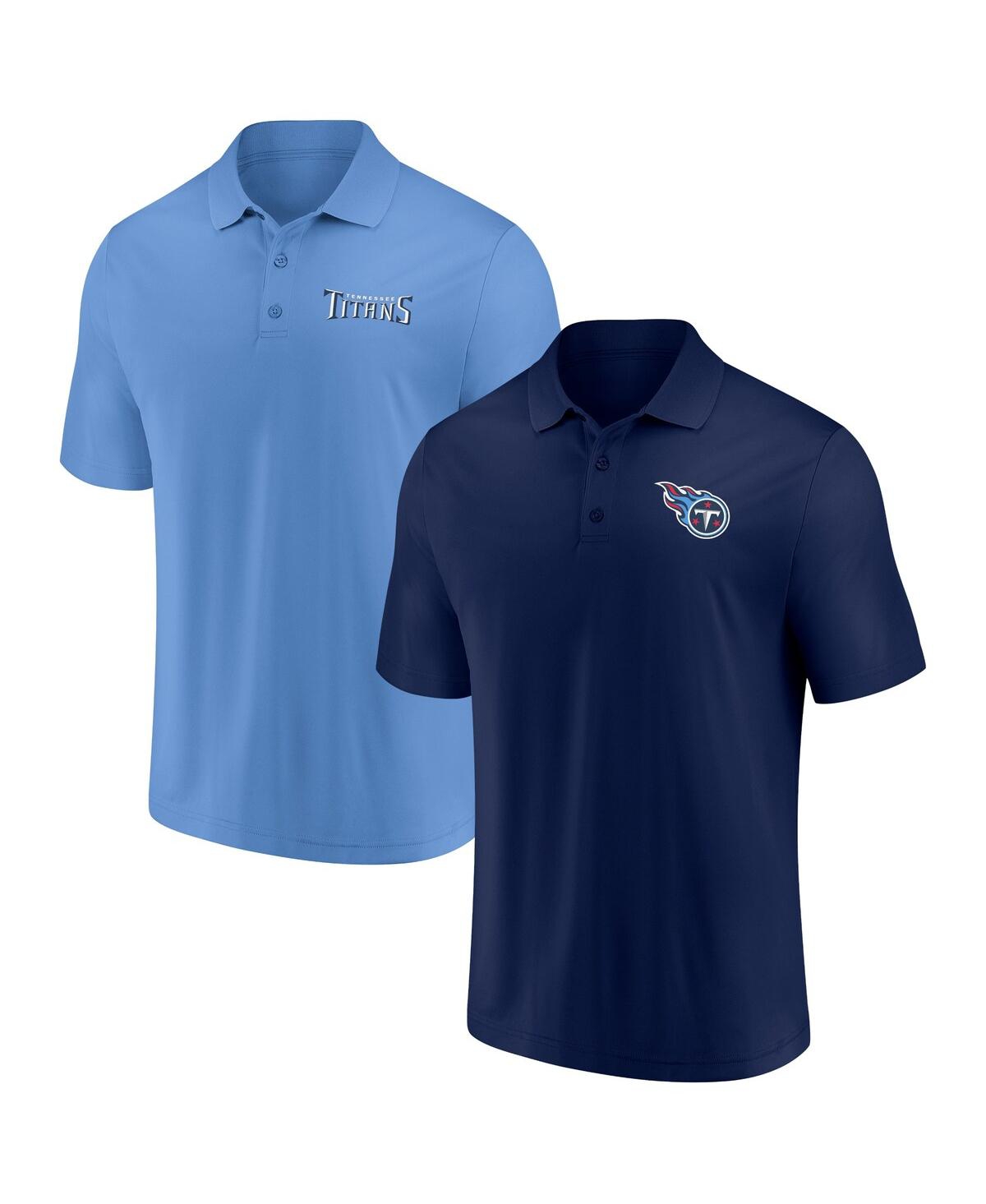 Fanatics Men's  Navy, Light Blue Tennessee Titans Dueling Two-pack Polo Shirt Set In Navy,light Blue