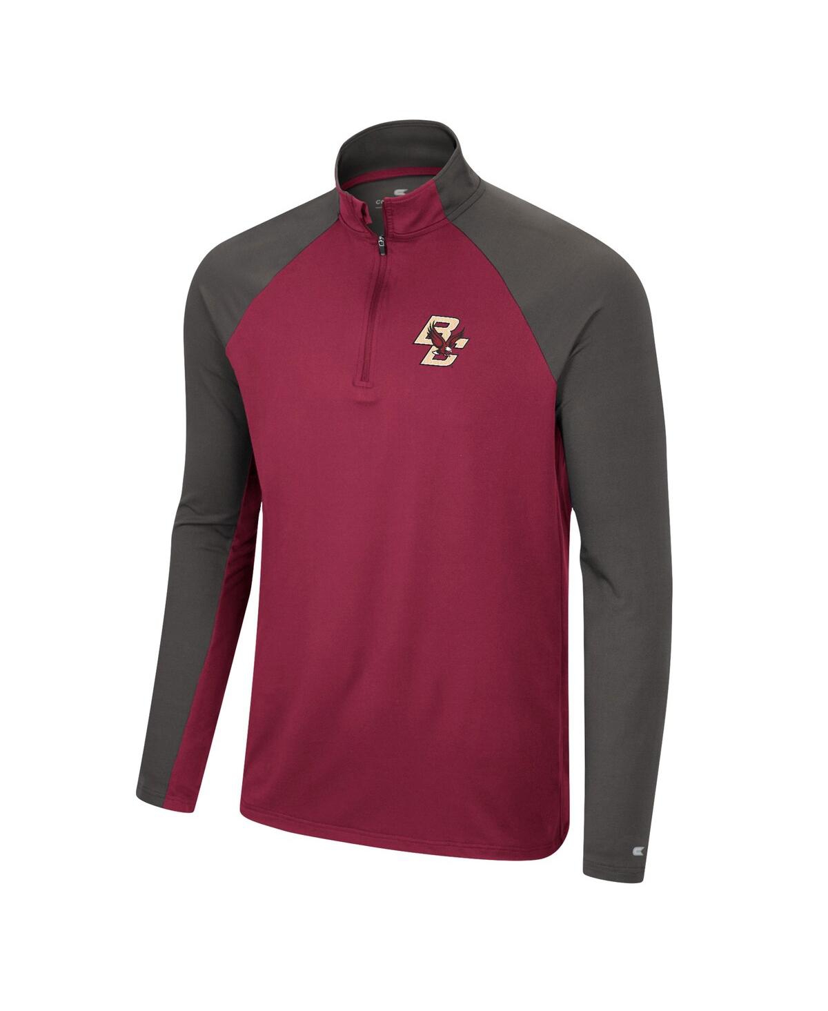 Shop Colosseum Men's  Maroon, Charcoal Boston College Eagles Two Yutes Raglan Quarter-zip Windshirt In Maroon,charcoal
