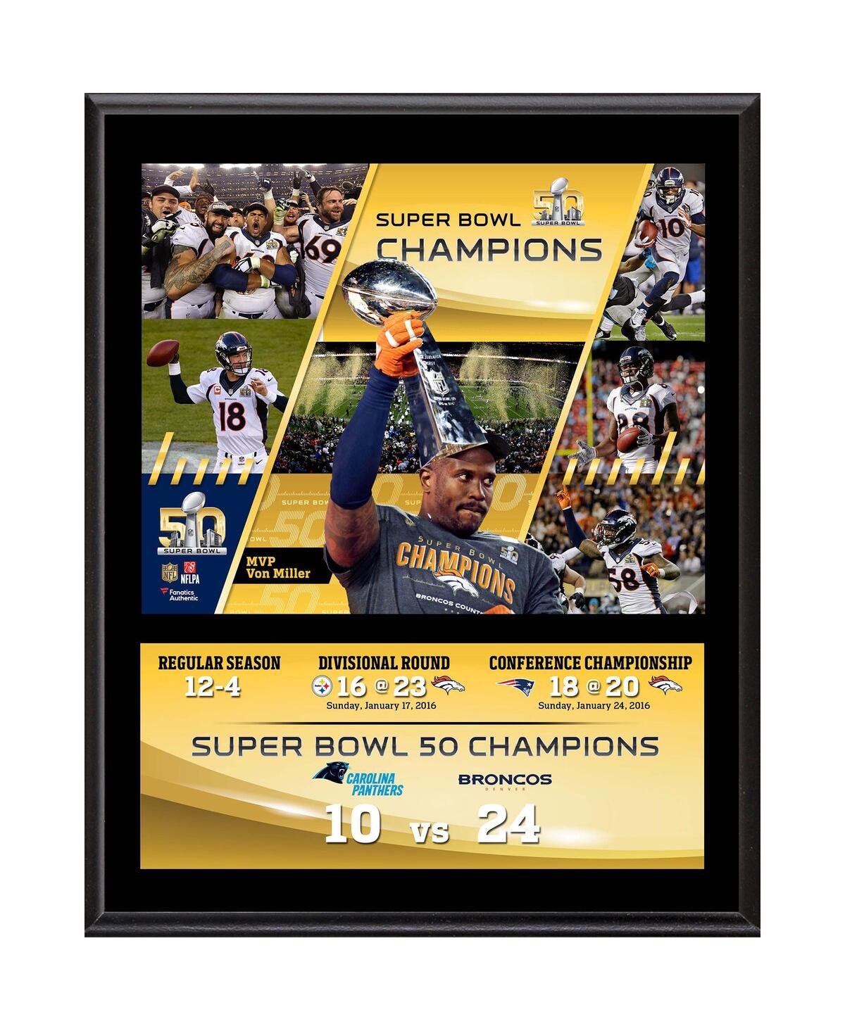 Fanatics Authentic Denver Broncos 12" X 15" Super Bowl 50 Champions Sublimated Plaque In Multi