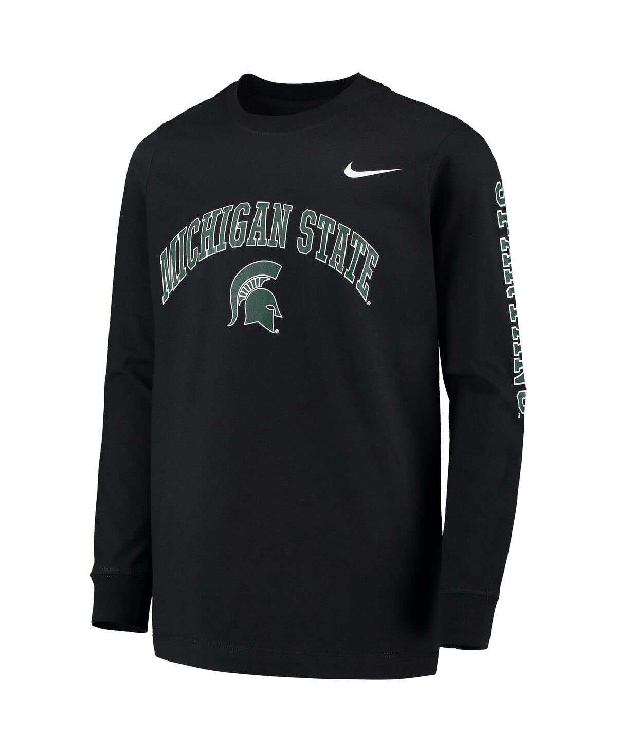 Shop Nike Big Boys  Black Michigan State Spartans Arch And Logo 2-hit Long Sleeve T-shirt