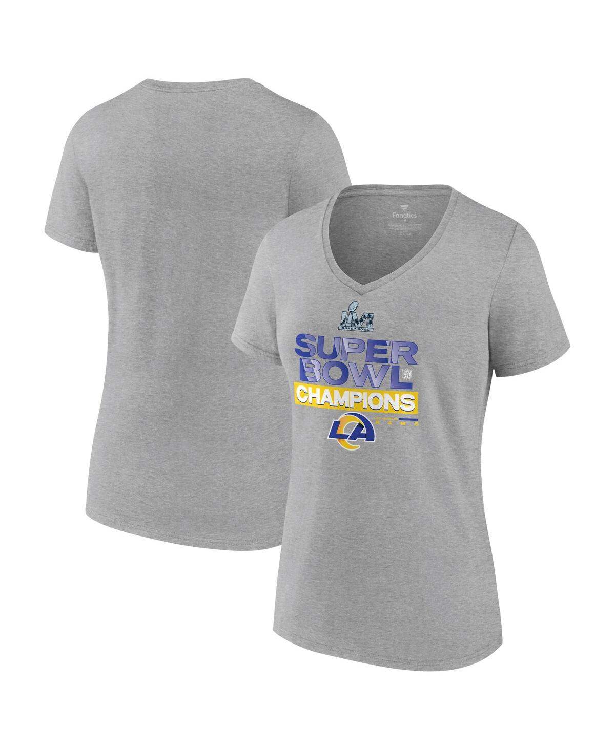 Women's FanaticsLos Angeles Rams Super Bowl Lvi Champions Locker Room Trophy Collection V-Neck T-shirt - Heathered Gray