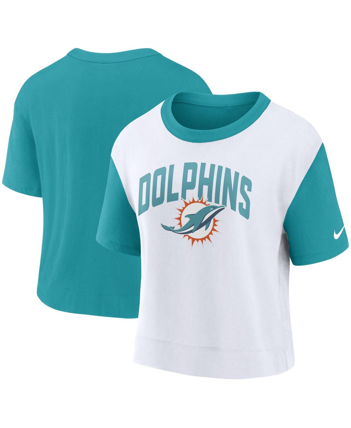 Nike Women's Cream/aqua Miami Dolphins Wordmark Tri-blend T-shirt In Aqua,white