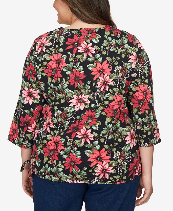 Alfred Dunner Plus Size Classics Poinsettia and Candy Canes Crew Neck
