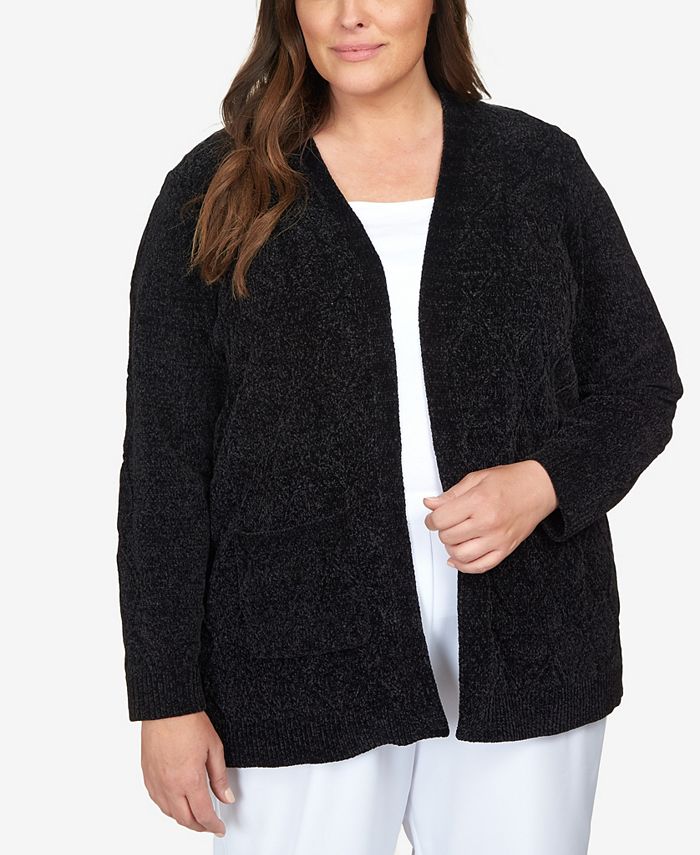 Alfred Dunner Plus Size Classics Chenille Long Open Cardigan Sweater ...