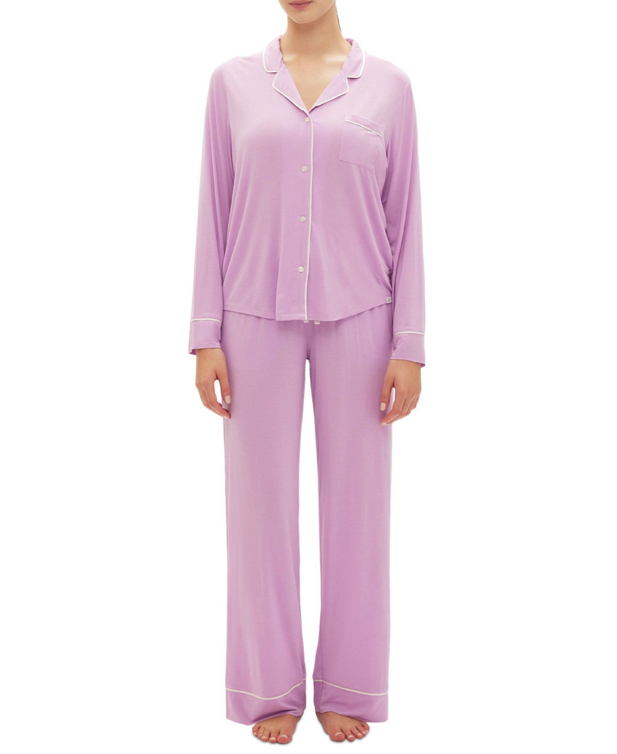 Women's 2-Pc. Long-Sleeve Notched-Collar Pajamas Set