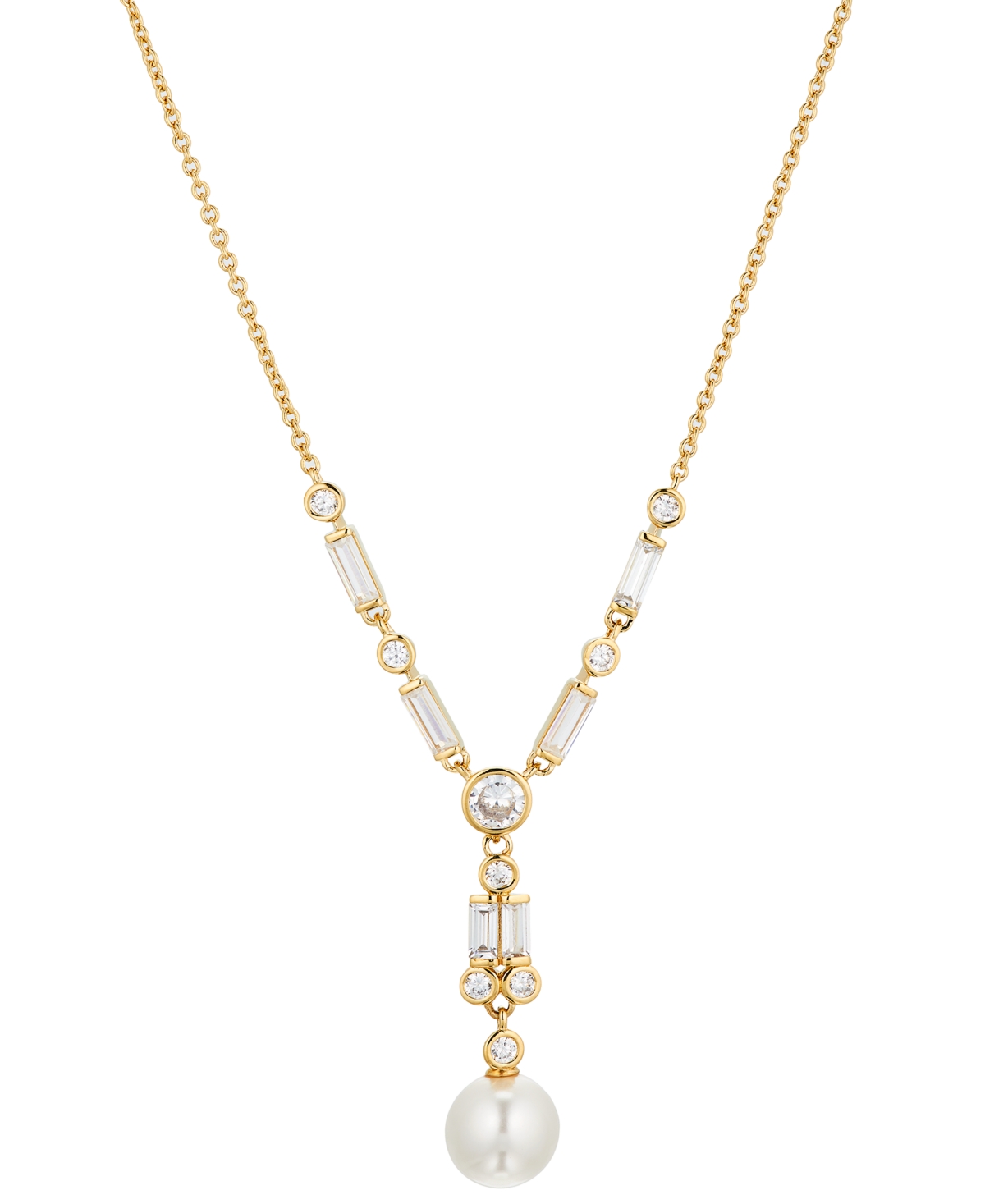Eliot Danori Gold Plated Faux Cubic Zirconia and Imitation Glass Pearl Y Necklace 16 2 extender Created for Macy s Silver Smart Closet