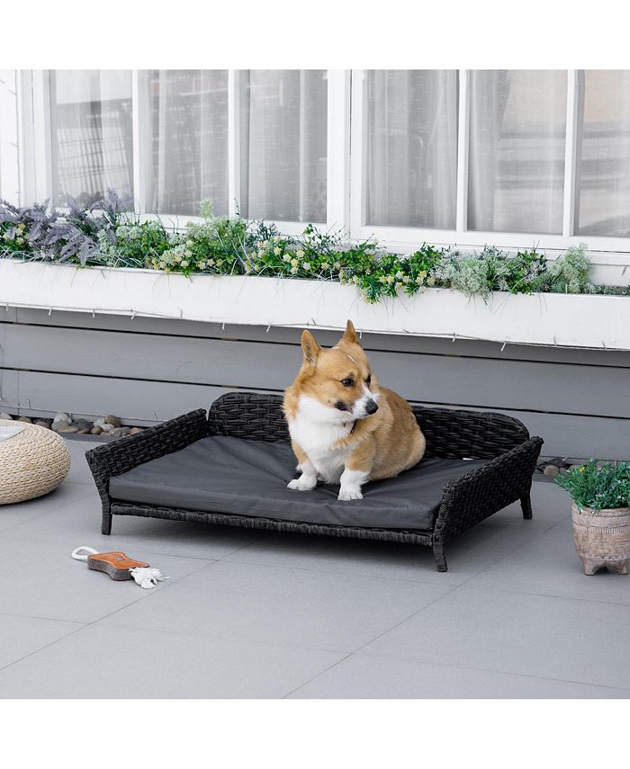 PawHut Elevated Rattan Dog Bed with Steel Frame, Handwoven Wicker Pet
