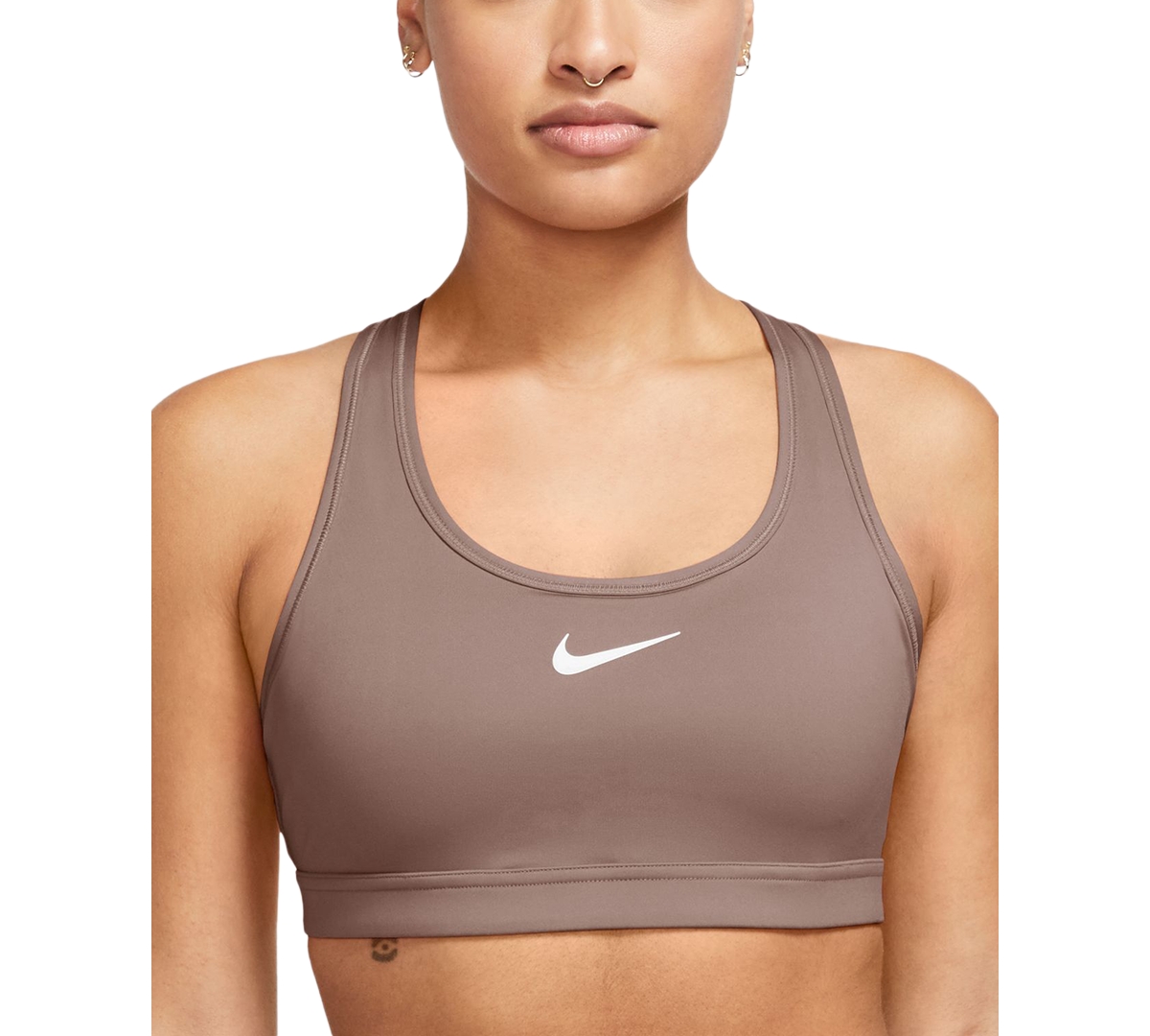 Shop Nike Women's Swoosh Padded Medium-impact Sports Bra In Smokey Mauve