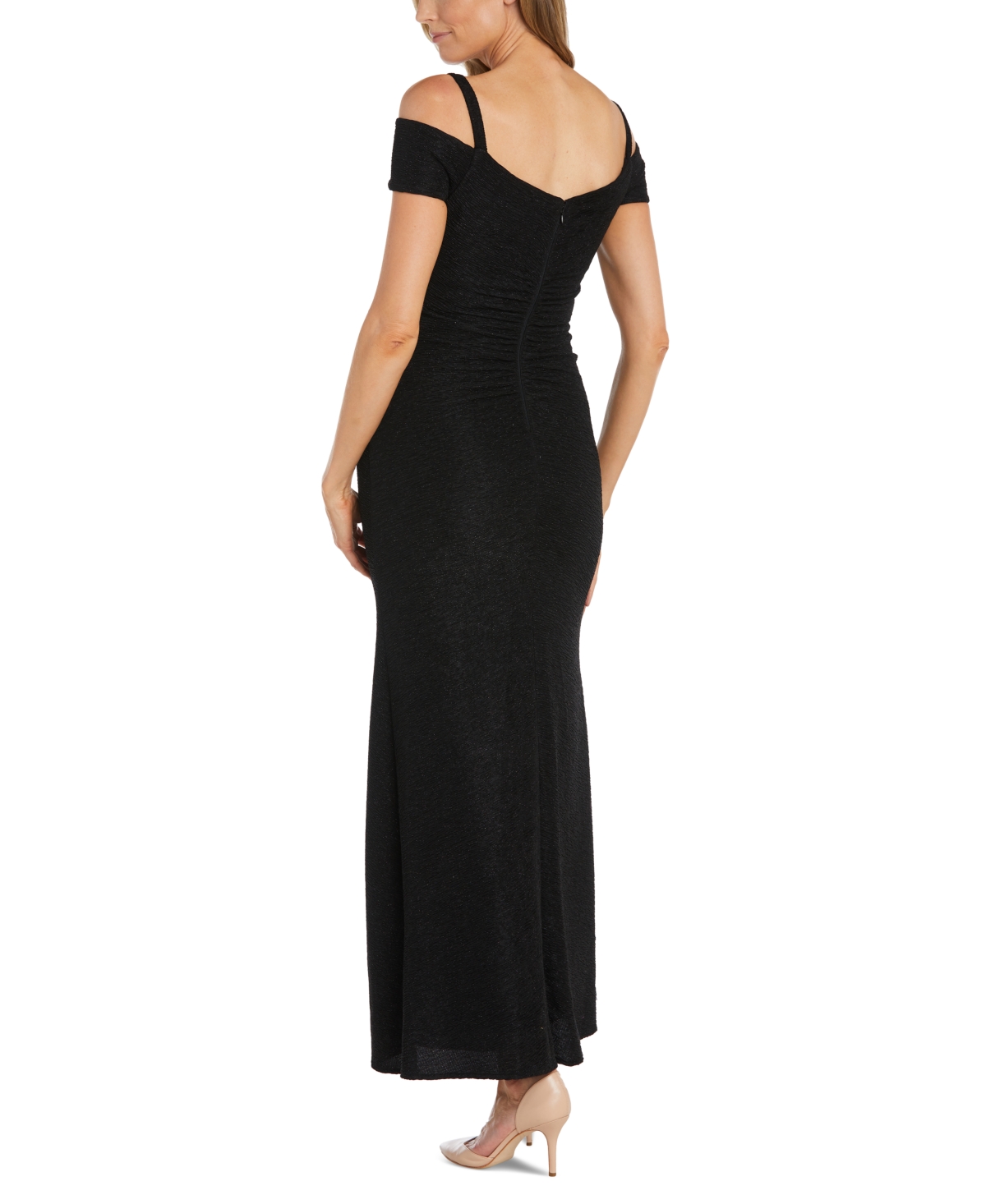 R M Richards Nightway Petite Cold Shoulder Slit Front Glitter