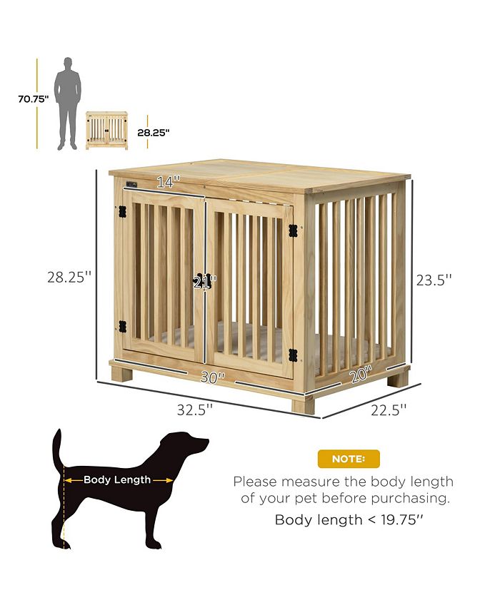 PawHut Wooden Dog Crate Furniture with Soft Cushion, Dog Crate End