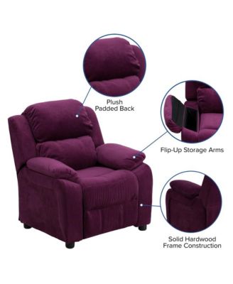 Deluxe Vinyl Padded Contemporary Kids Recliner With Storage Arms