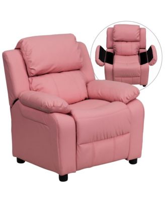 Deluxe Vinyl Padded Contemporary Kids Recliner With Storage Arms