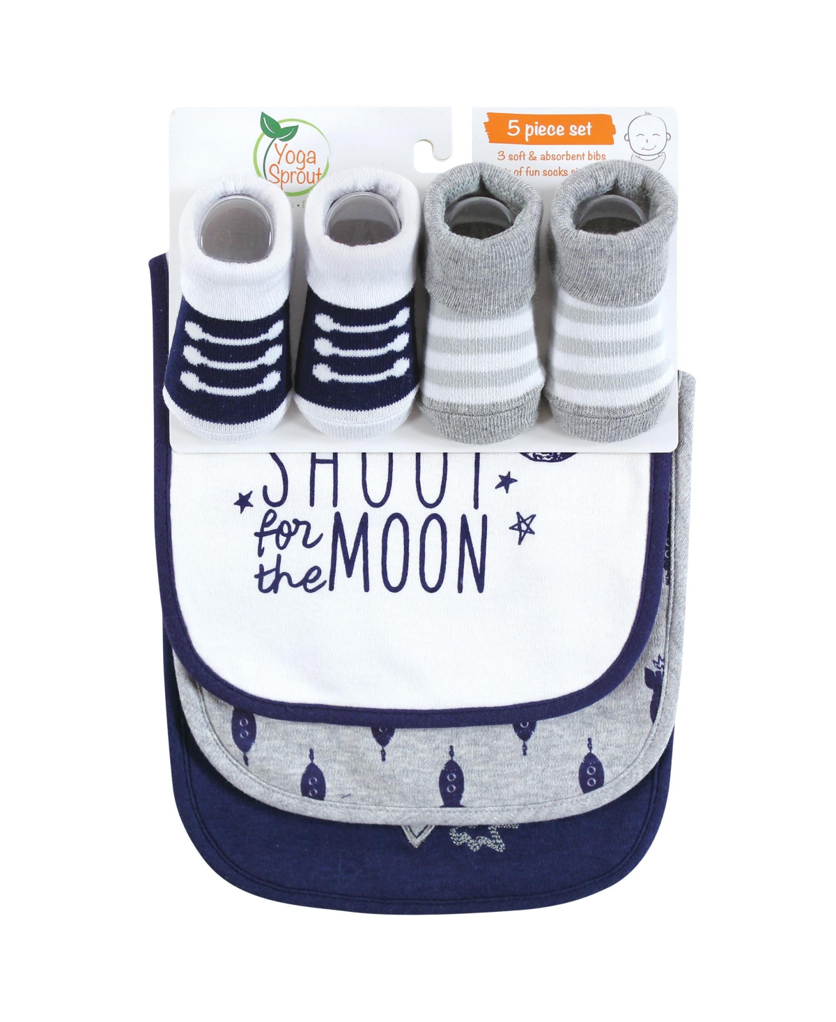 Yoga Sprout Baby Boy Cotton Bibs and Socks, One Size - Moon